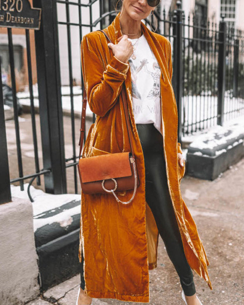 Kvinne Lang Duster Cardigan i Fløyel 9