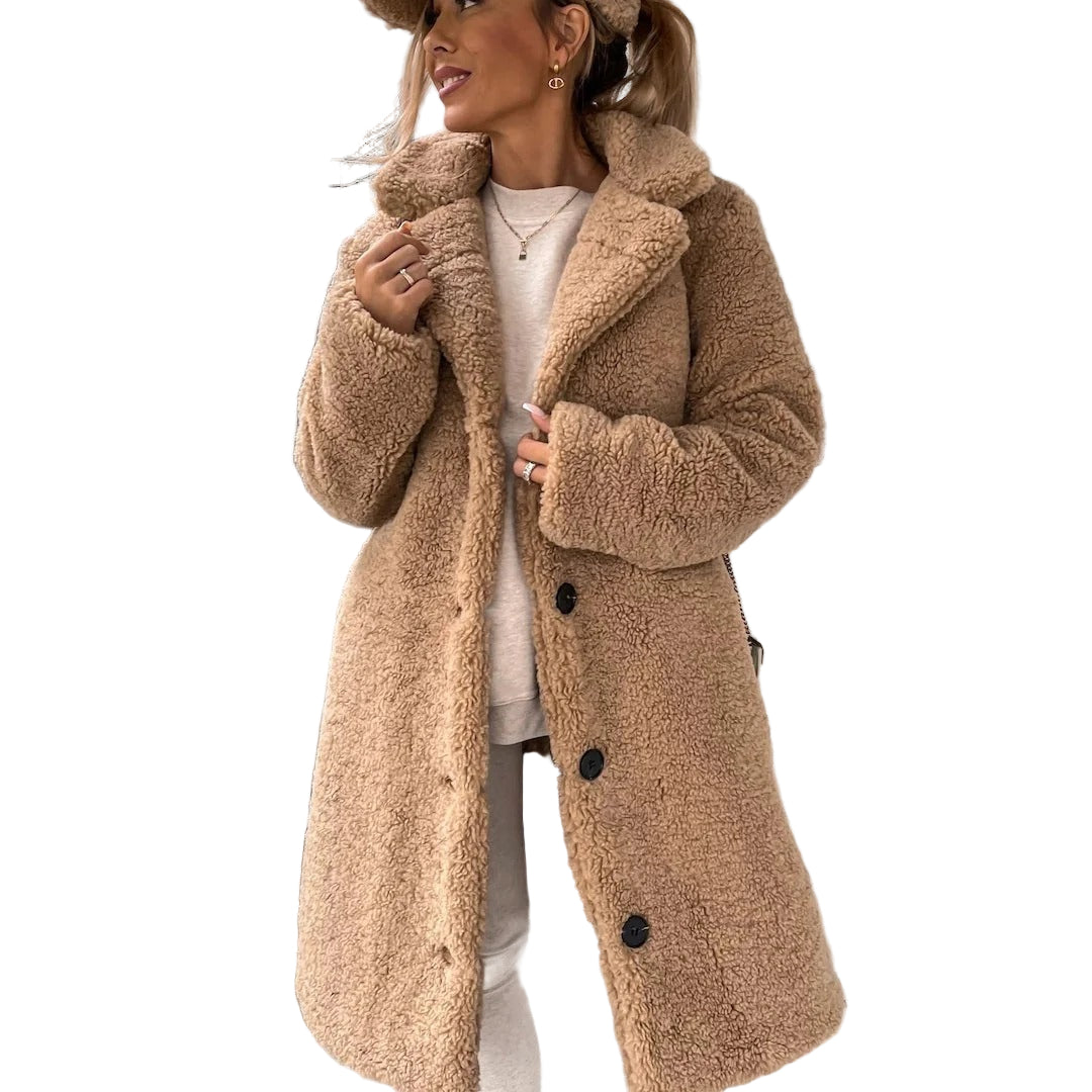 Kvinne Lang Teddy Frakk – Oversized Passform – Faux Shearling 0