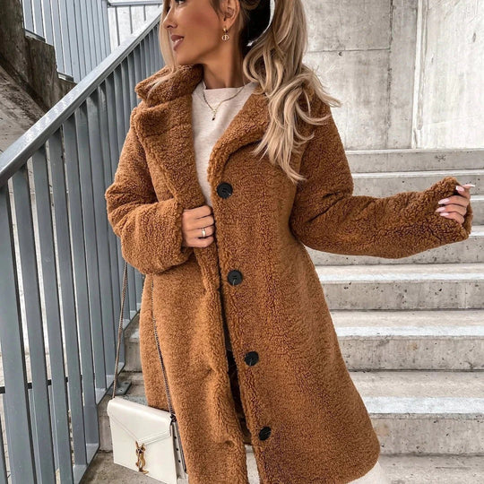 Kvinne Lang Teddy Frakk – Oversized Passform – Faux Shearling 1