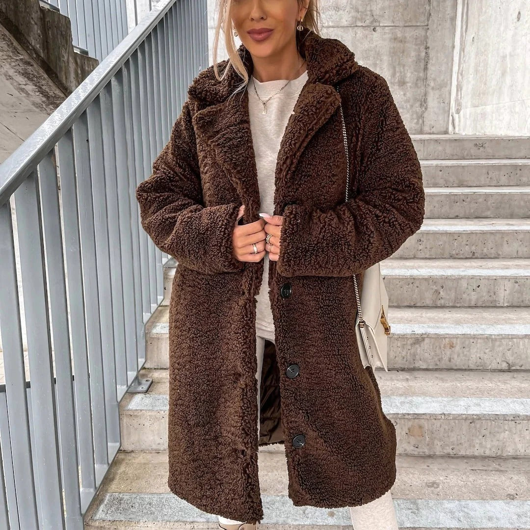 Kvinne Lang Teddy Frakk – Oversized Passform – Faux Shearling 3