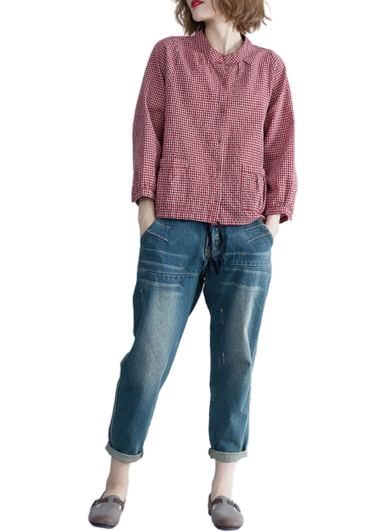 Kvinne Langermet Bluse Rutet Mønster 0