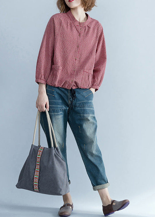 Kvinne Langermet Bluse Rutet Mønster 1