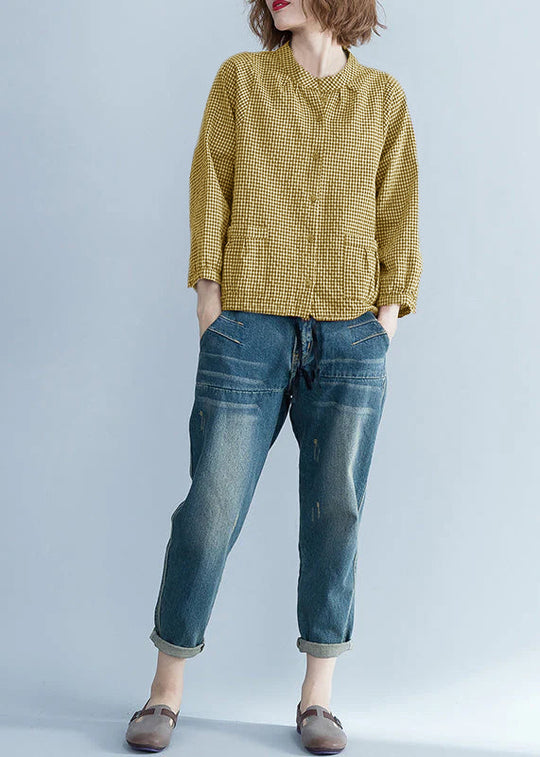 Kvinne Langermet Bluse Rutet Mønster 5