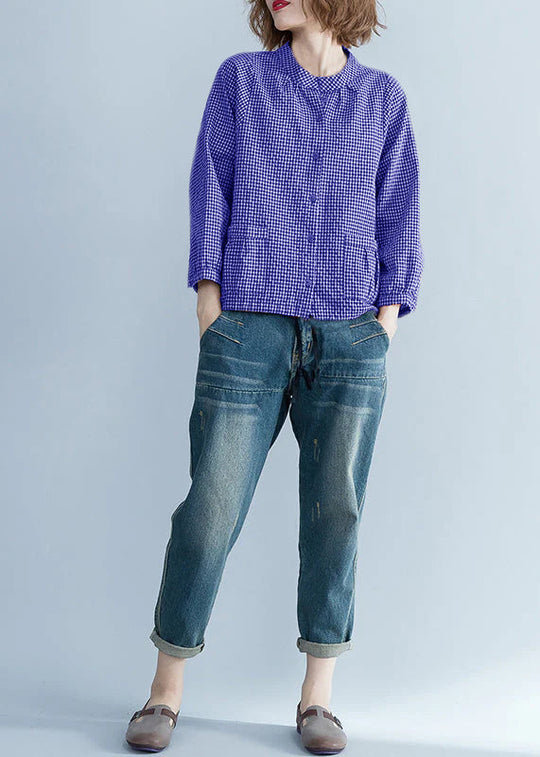 Kvinne Langermet Bluse Rutet Mønster 6