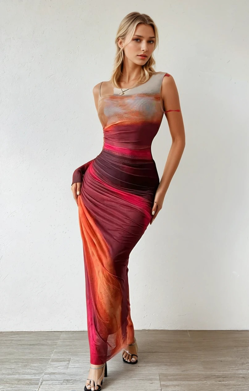 Kvinne Maxi Kjole Elegant Flytende Design 1