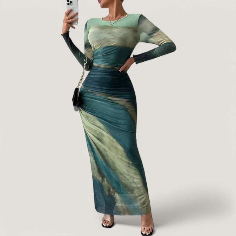 Kvinne Maxi Kjole Langermet Polyester 1