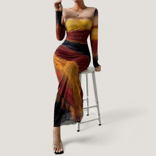 Kvinne Maxi Kjole Langermet Polyester 4