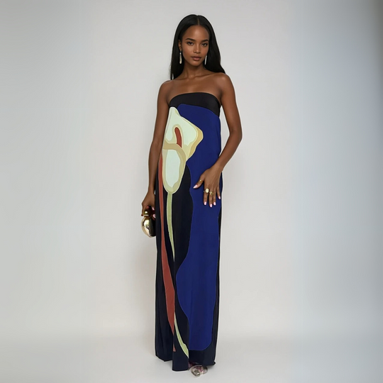 Kvinne Maxi Kjole Strapless Lett Stoff Kunstnerisk Trykk 2