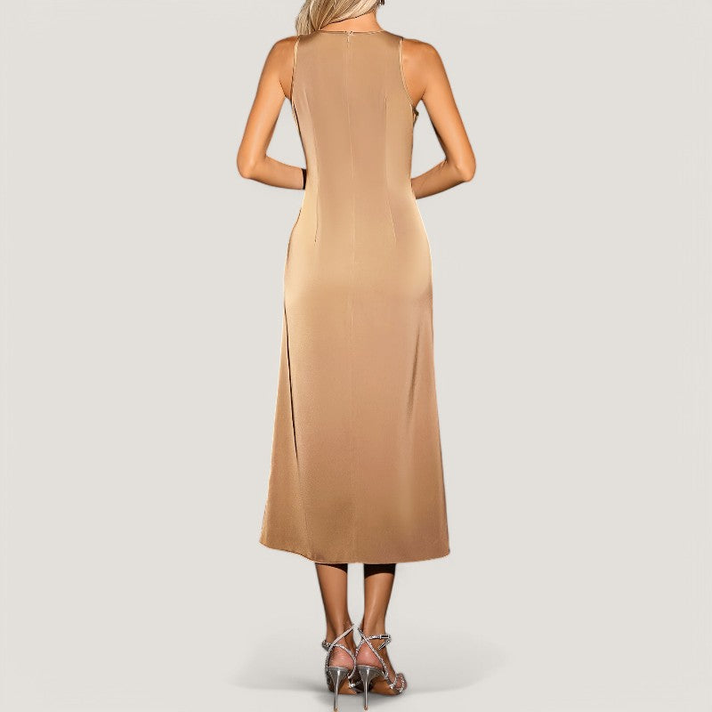 Kvinne Maxi Kjole Uten Ermer Satin Allsidig Design 4