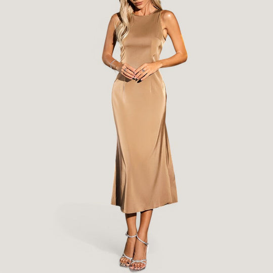 Kvinne Maxi Kjole Uten Ermer Satin Allsidig Design 5