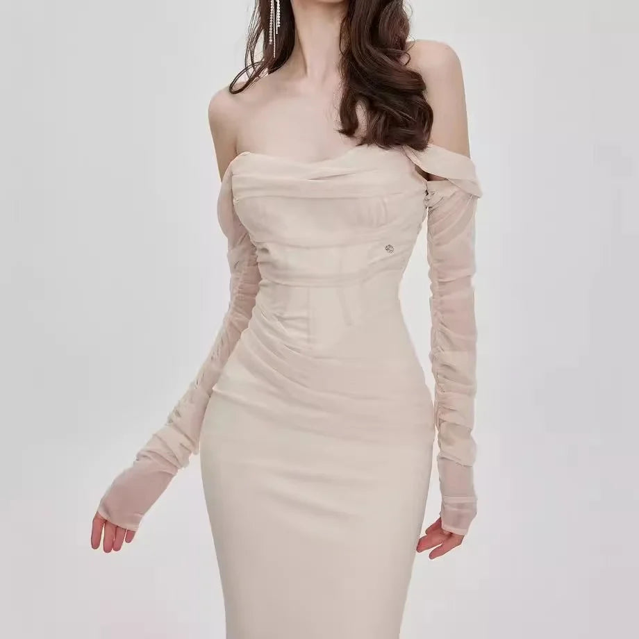 Kvinne Mermaid Kjole Off-Shoulder Mesh Detaljer 4