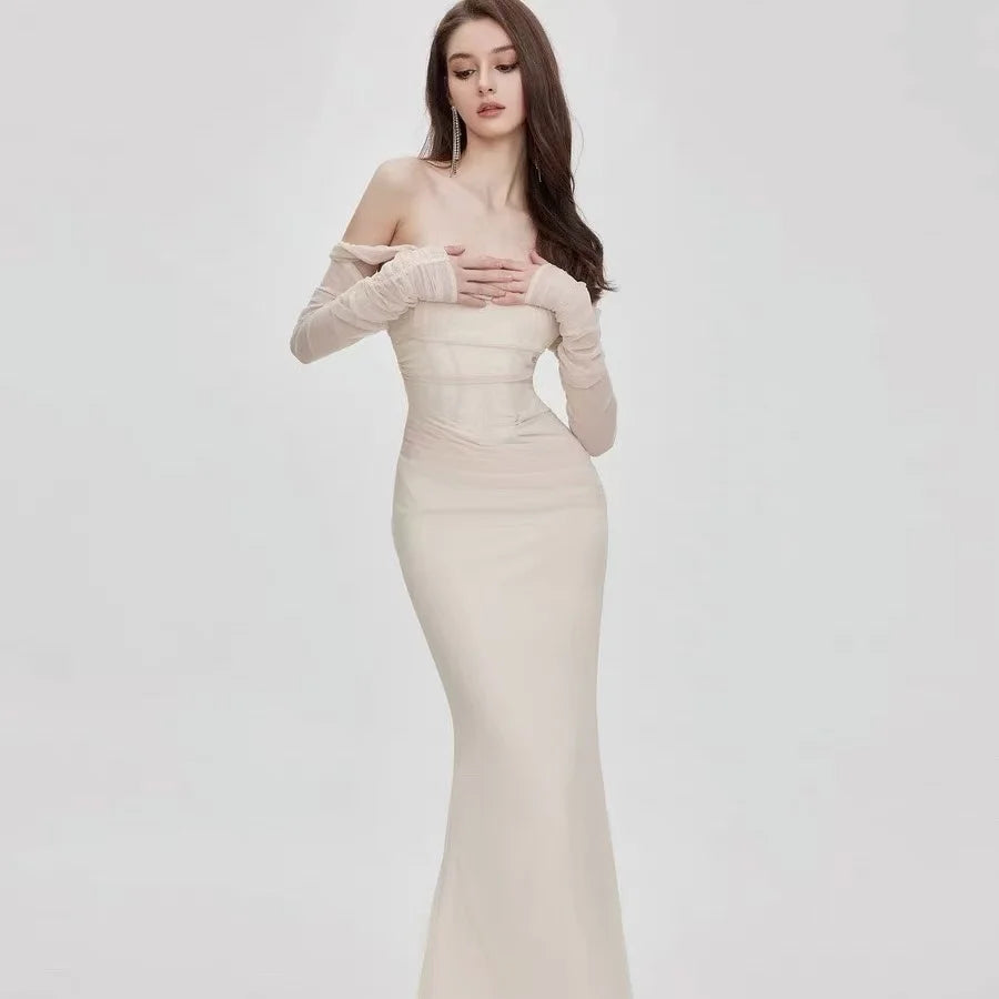Kvinne Mermaid Kjole Off-Shoulder Mesh Detaljer 5