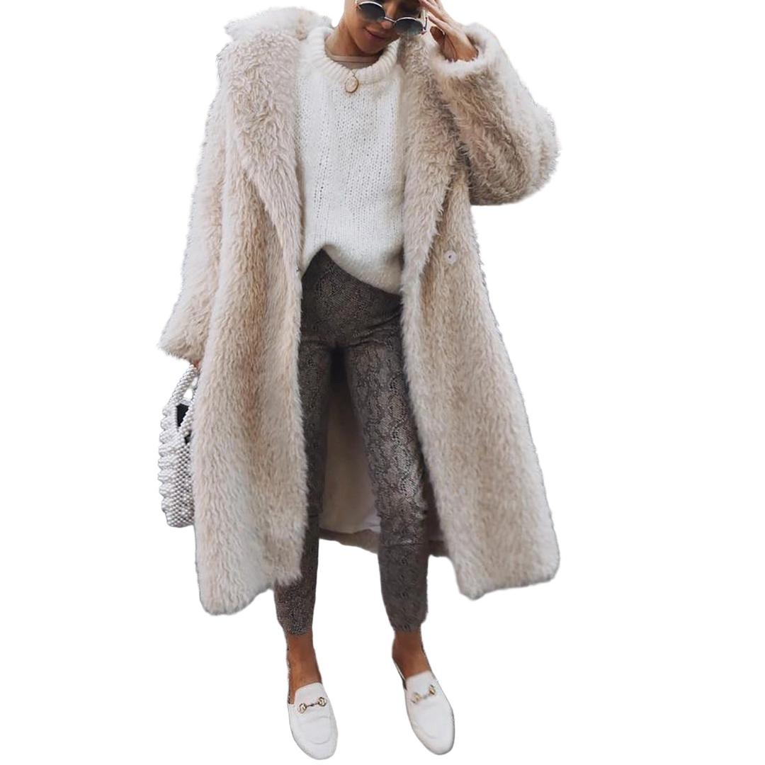 Kvinne Mid-Length Jakke i Fuskepels med Oversized Passform 0