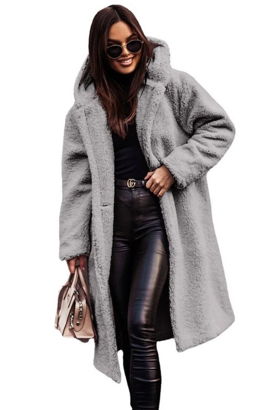 Kvinne Mid-Length Jakke i Fuskepels med Oversized Passform 3