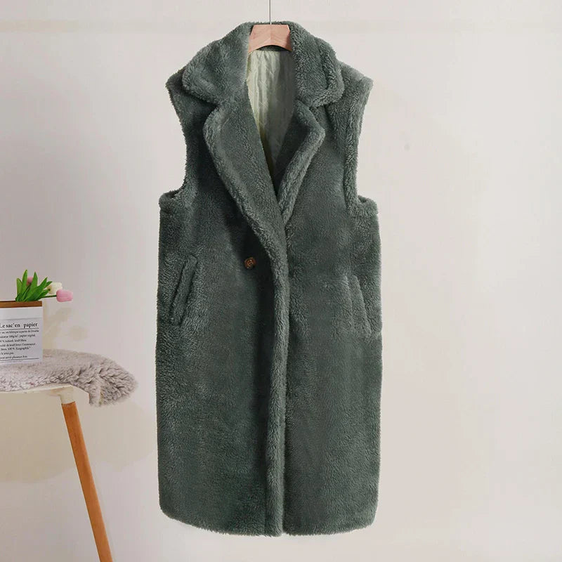 Kvinne Mid-Length Teddy Frakk Oversized Passform 5