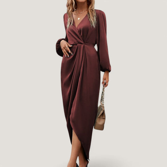 Kvinne Midi Kjole V-hals A-silhuett Spandex Polyester 2