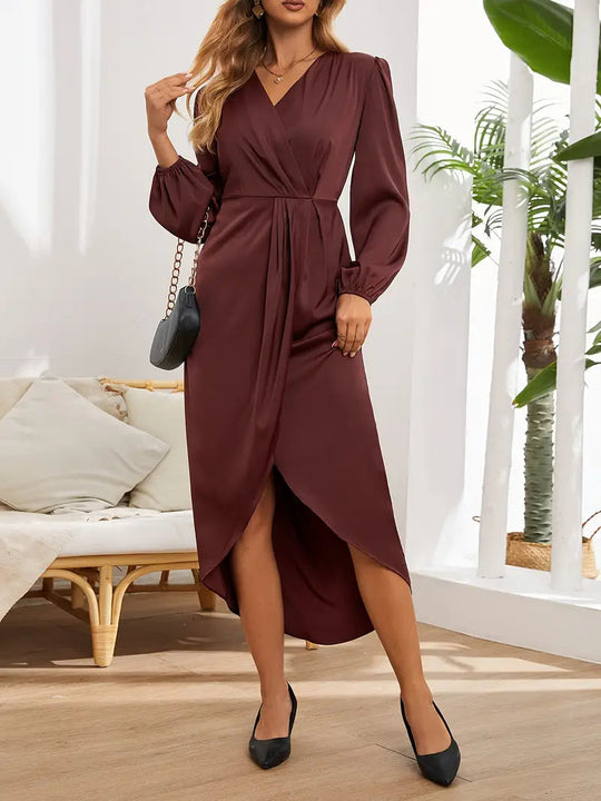 Kvinne Midi Kjole V-hals Ballongerm Spandex Polyester 3