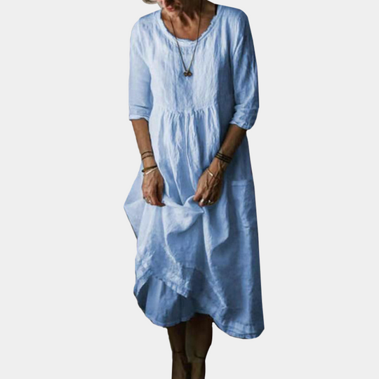 Kvinne Midi Kjole med Albuelange Ermer Vintage-Inspirert Avslappet Stil 1