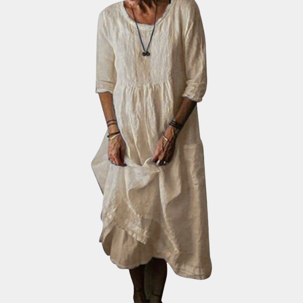 Kvinne Midi Kjole med Albuelange Ermer Vintage-Inspirert Avslappet Stil 2