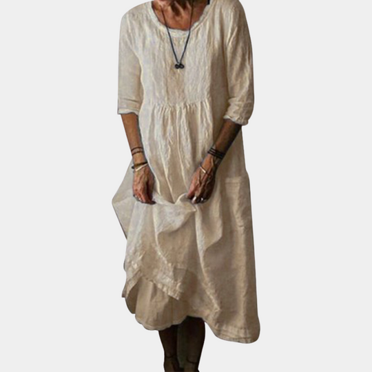 Kvinne Midi Kjole med Albuelange Ermer Vintage-Inspirert Avslappet Stil 2