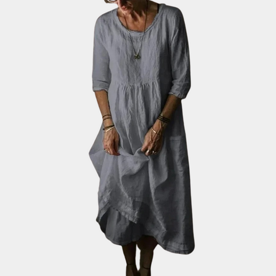 Kvinne Midi Kjole med Albuelange Ermer Vintage-Inspirert Avslappet Stil 4