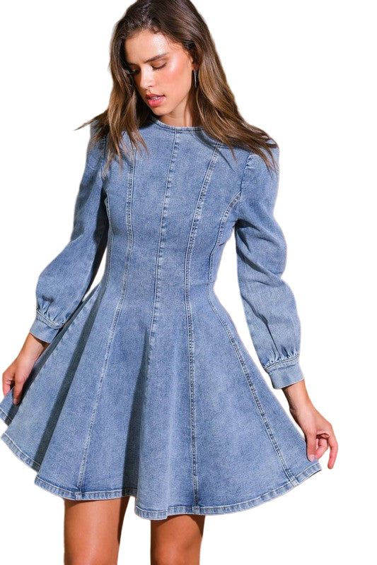 Kvinne Mini Kjole Denim Skater Stil 0