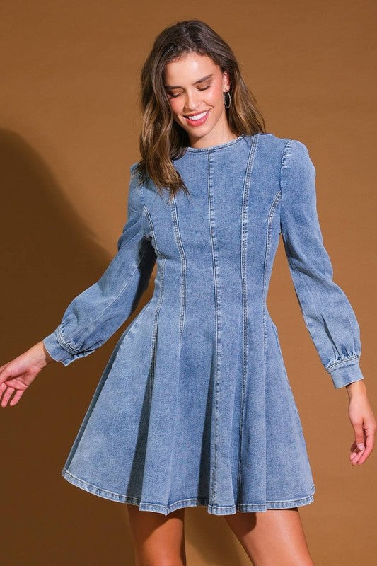Kvinne Mini Kjole Denim Skater Stil 2