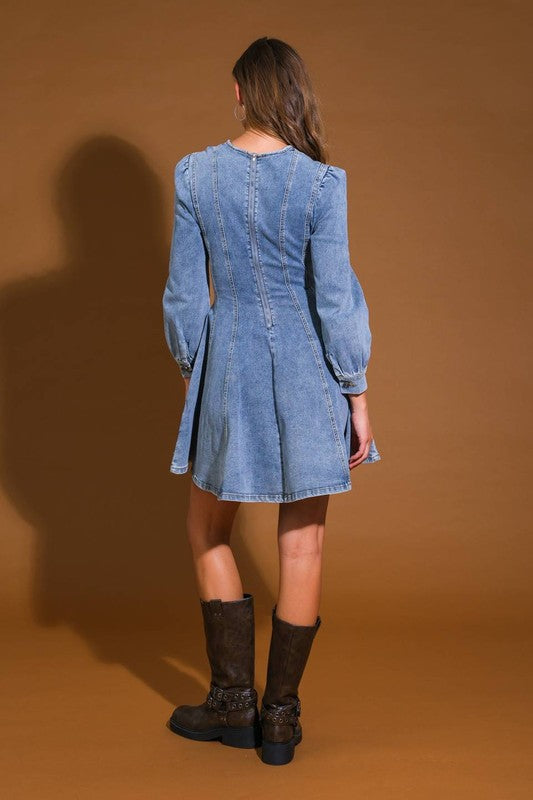 Kvinne Mini Kjole Denim Skater Stil 3