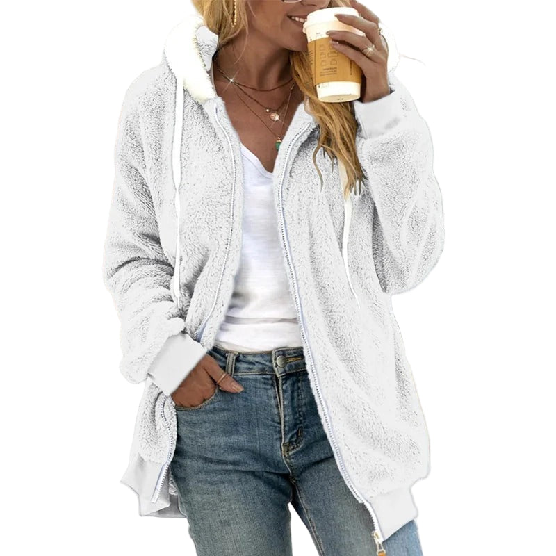 Kvinne Oversized Hettejakke i Teddy Fleece 0
