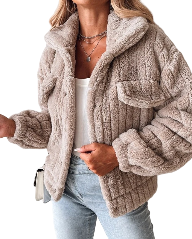 Kvinne Oversized Teddy Coat med Knappfront 0