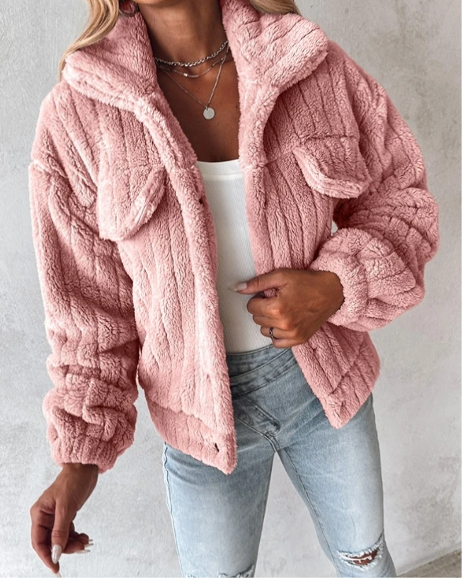 Kvinne Oversized Teddy Coat med Knappfront 2