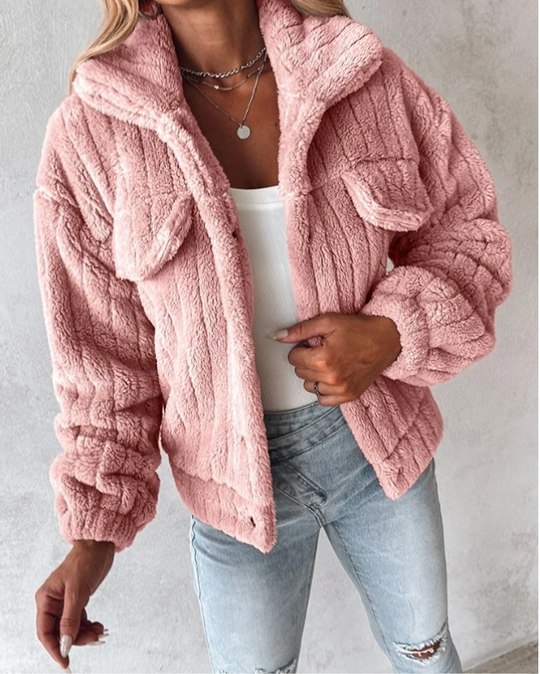 Kvinne Oversized Teddy Coat med Knappfront 2