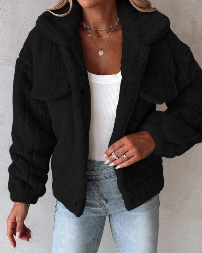 Kvinne Oversized Teddy Coat med Knappfront 3