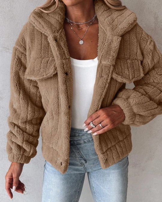 Kvinne Oversized Teddy Coat med Knappfront 4