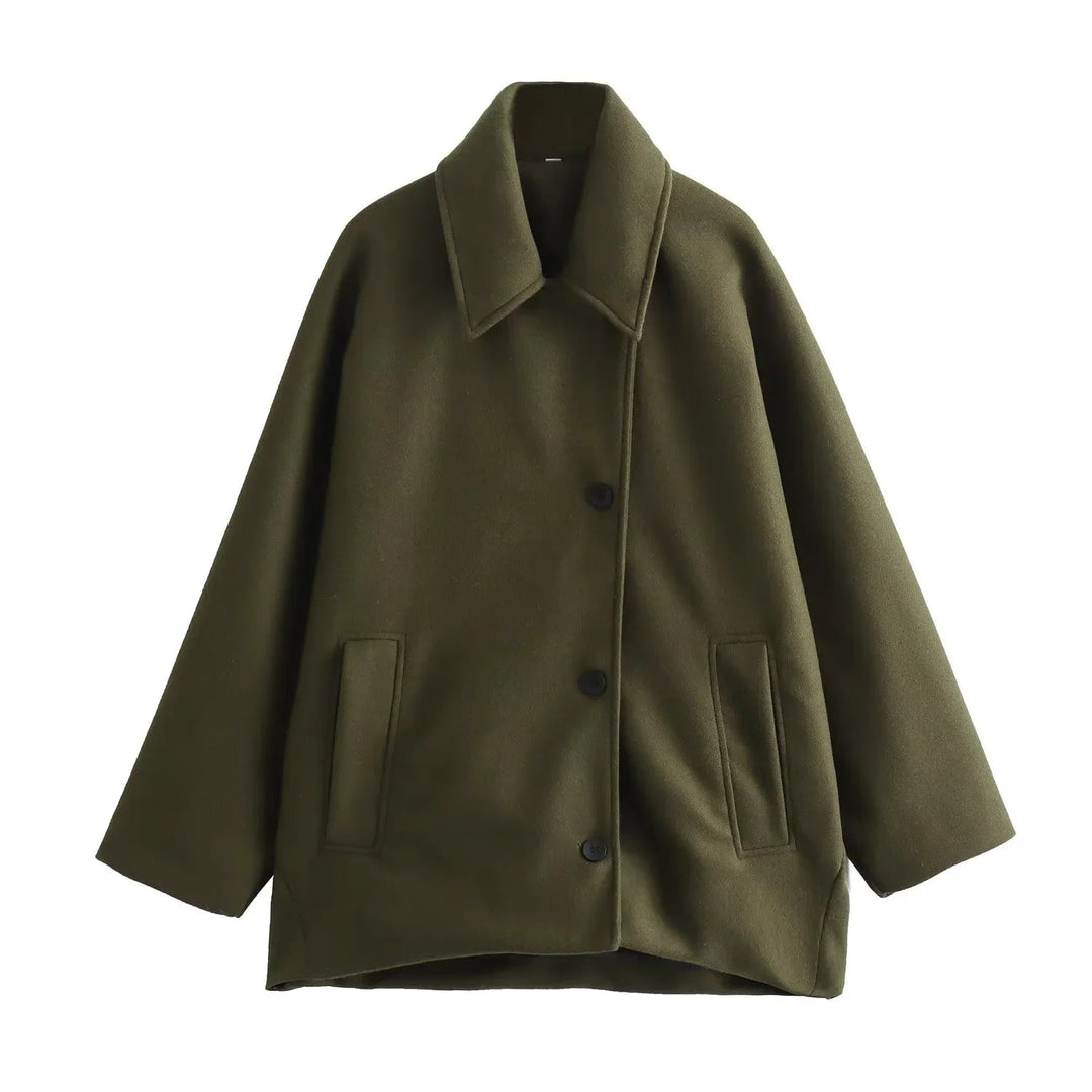 Kvinne Oversized Vinterfrakk med Lange Ermer og Knapper 0