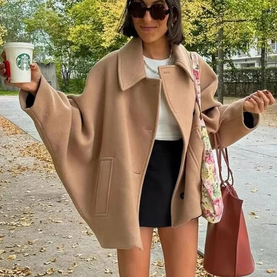 Kvinne Oversized Vinterfrakk med Lange Ermer og Knapper 2