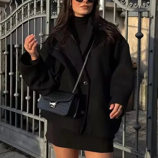 Kvinne Oversized Vinterfrakk med Lange Ermer og Knapper 4