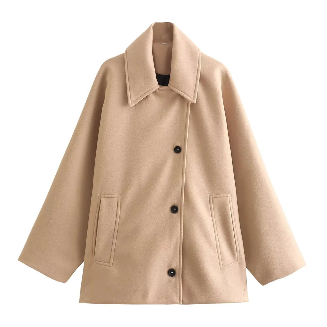 Kvinne Oversized Vinterfrakk med Lange Ermer og Knapper 6
