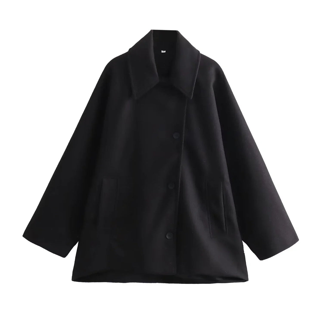 Kvinne Oversized Vinterfrakk med Lange Ermer og Knapper 7