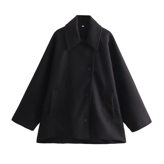 Kvinne Oversized Vinterfrakk med Lange Ermer og Knapper 7