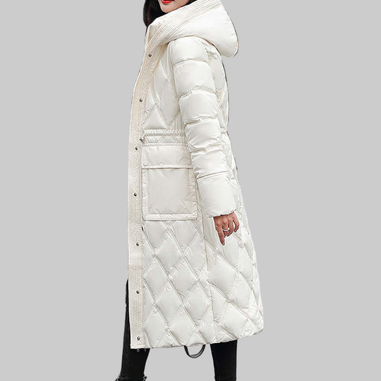 Kvinne Padded Jakke – Kviltet Kne-Lengde – Avslappet Passform – Hette 0