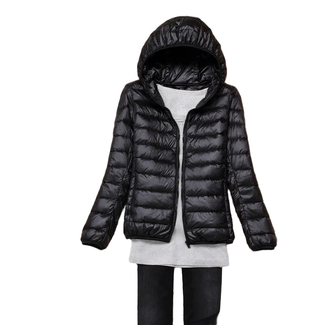 Kvinne Quilted Dunjakke Lettvekts Med Hette 0