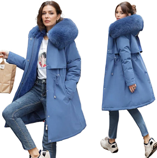 Kvinne Quilted Frakk med Fuskepelshette og Vannavstøtende Design 0