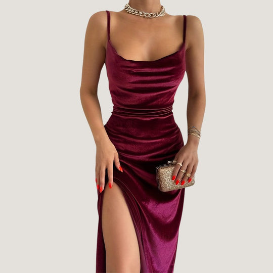 Kvinne Robe Bodycon med Fente og Fronces 2
