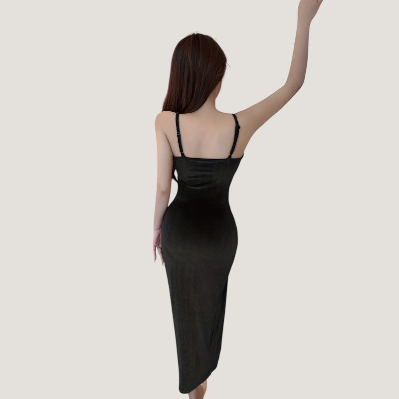 Kvinne Robe Bodycon med Fente og Fronces 5