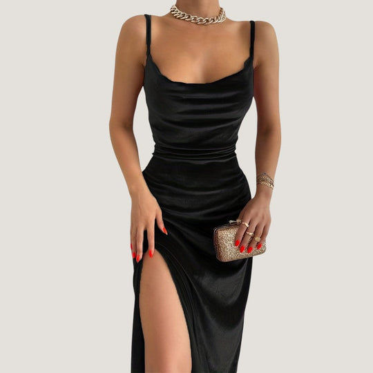 Kvinne Robe Bodycon med Fente og Fronces 8