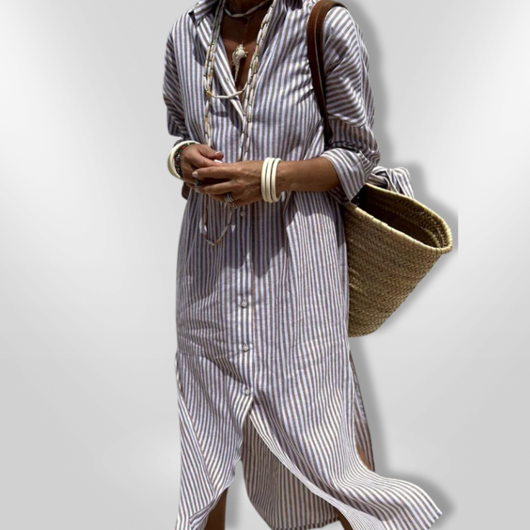 Kvinne Robe Chemise Stripet Lett Bomull 4