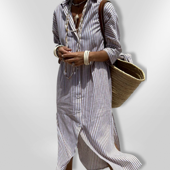 Kvinne Robe Chemise Stripet Lett Bomull 4