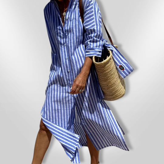 Kvinne Robe Chemise Stripet Lett Bomull 5