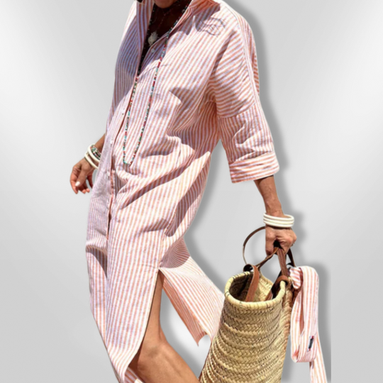 Kvinne Robe Chemise Stripet Lett Bomull 6